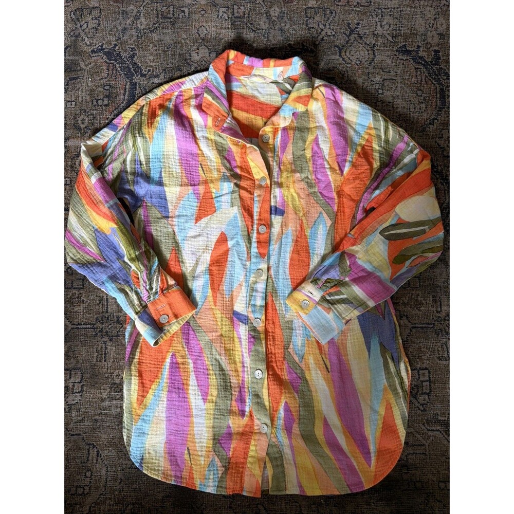 Soft Surroundings Peregrine Gauze Shirt Tunic Blouse Abstract Fiery Print XS